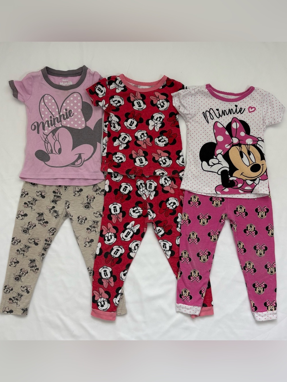 Minnie Mouse Toddler Girl Minnie Mouse Pajama Bundle 3T Disney 3 Sets Lot